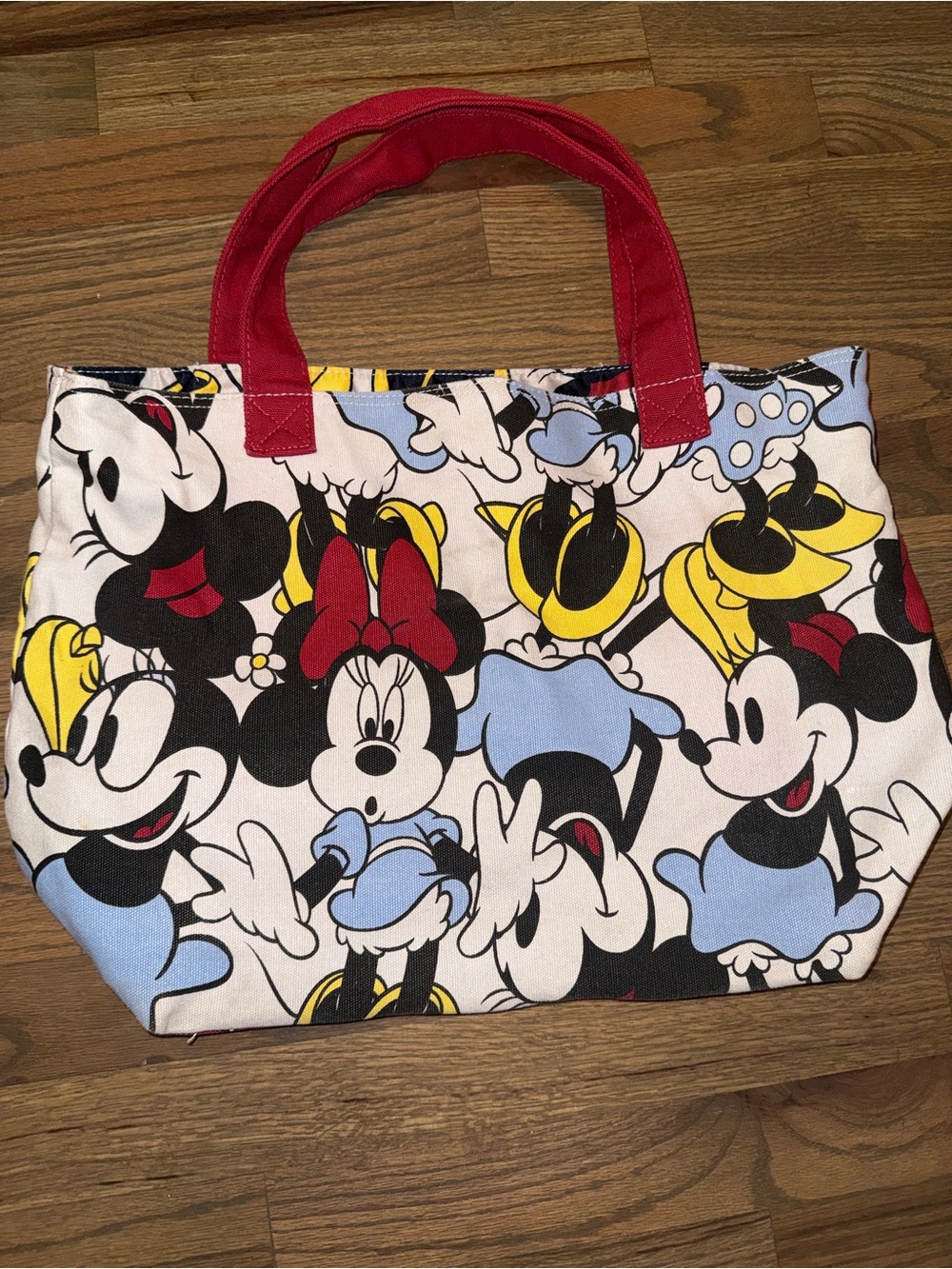 Disney Minnie Mouse Pattern Canvas Tote Bag - Red Handles